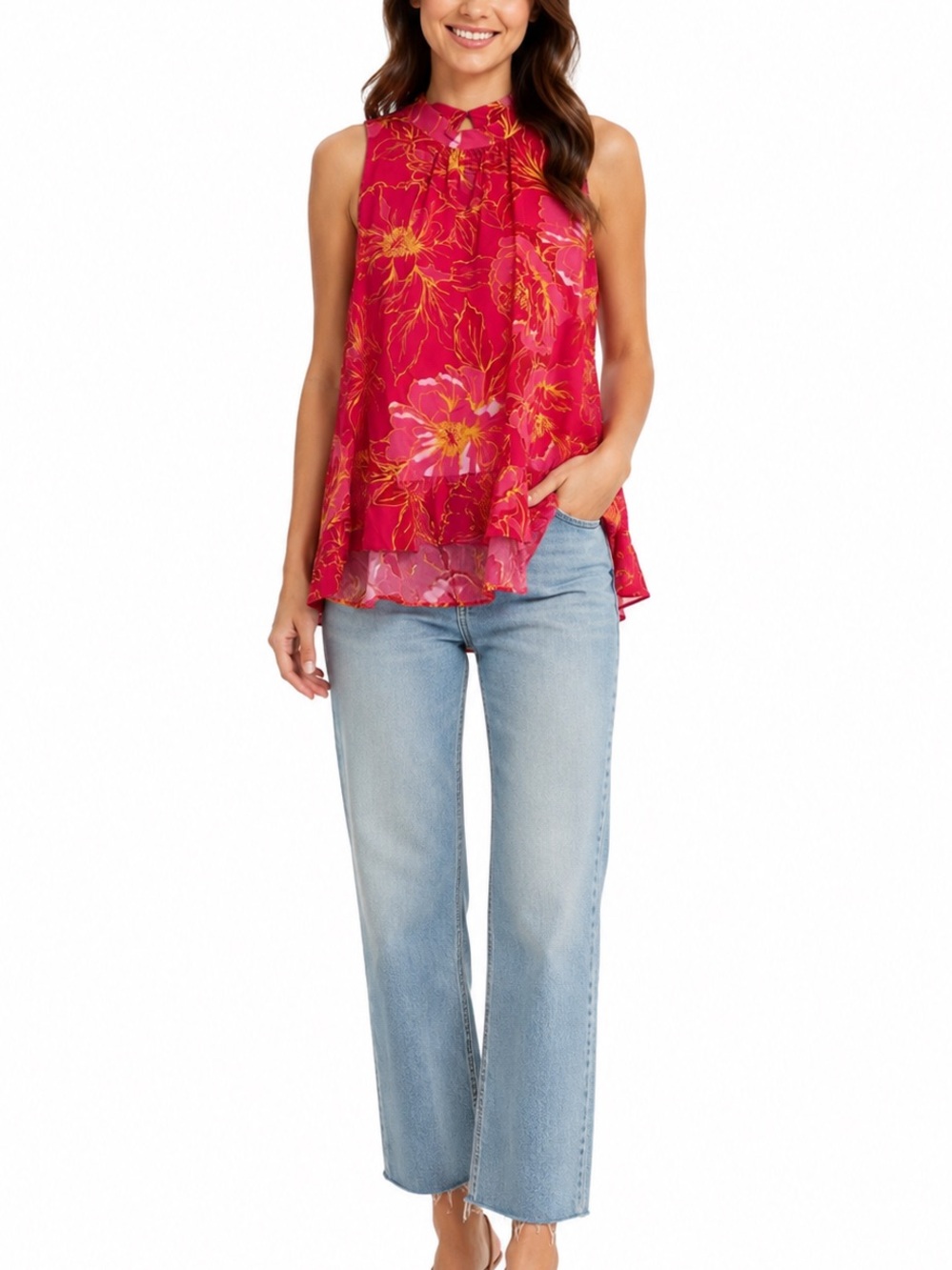 Nordstrom Size Large Pink and Orange Floral Tank Top New With Tags